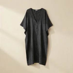 Charcoal Draped Linen Kaftan